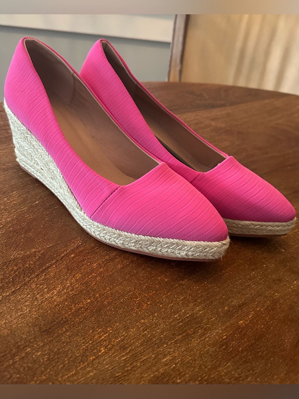 Bright Pink Espadrille Wedge Pumps